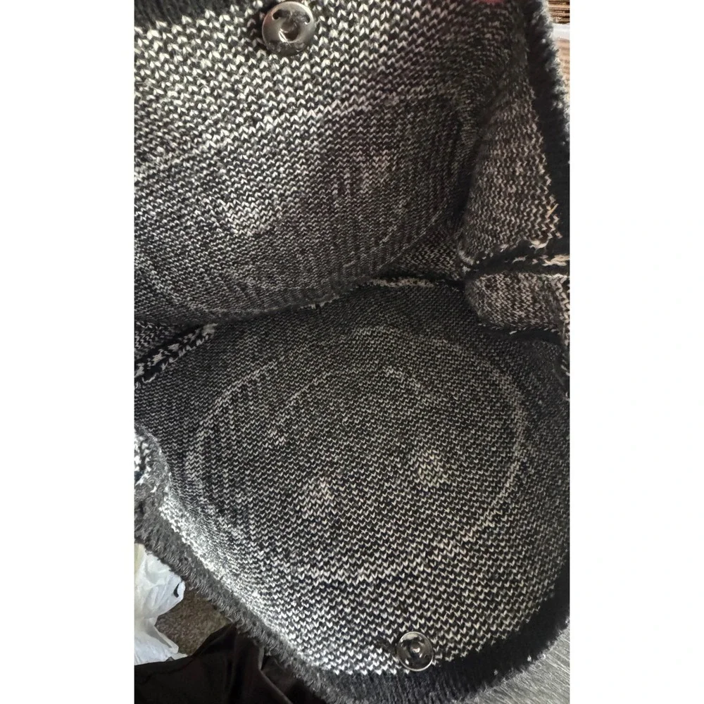Black Knit Smiley Face Hobo Bag Geometric Diamond Trim Shoulder Bag